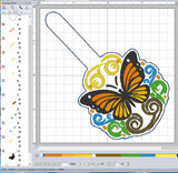 ITH Digital Embroidery Pattern for Serenity Butterfly Snap Tab / Keychain, 4X4 Hoop