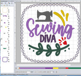 ITH Digital Embroidery Pattern for Sewing Diva Machine Coaster, 4X4 Hoop