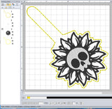 INT Digital Embroidery  Pattern for Skull Sunflower Snap Tab / Keychain, 4X4 Hoop