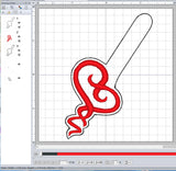 ITH Digital Embroidery Pattern for Spiral Tail Heart Snap Tab / Key Chain, 4X4 Hoop