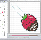 ITH Digital Embroidery Pattern for Strawberry Dipped Cat Snap Tab / Keychain, 4X4 Hoop