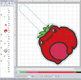 ITH Digital Embroidery Pattern for Strawberry Frog Snap Tab / Keychain, 4X4 Hoop