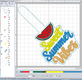 ITH Digital Embroidery pattern for Sweet Summer Vibes, Snap Tab / Keychain, 4X4 Hoop