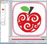 ITH Digital Embroidery Pattern for Swirl Apple 1 Coaster, 4X4 Hoop