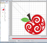 ITH Digital Embroidery Pattern for Swirl Apple 1 Snap Tab / Keychain, 4X4 Hoop