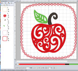 ITH Digital Embroidery Pattern for Swirl Apple 2 Coaster, 4X4 Hoop
