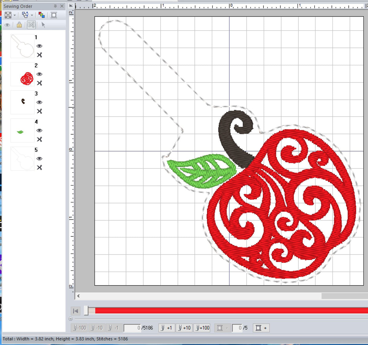 ITH Digital Embroidery Pattern for Swirl Apple 2 Snap Tab / Keychain ...