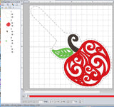 ITH Digital Embroidery Pattern for Swirl Apple 2 Snap Tab / Keychain, 4X4 Hoop
