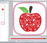 ITH Digital Embroidery Pattern for Swirl Apple 3 Coaster, 4X4 Hoop