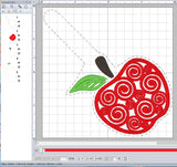 ITH Digital Embroidery Pattern for Swirl Apple 3 Snap Tab / Keychain, 4X4 Hoop
