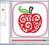 ITH Digital Embroidery Pattern for Swirl Apple 4 Coaster, 4X4 Hoop