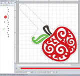 ITH Digital Embroidery Pattern for Swirl Apple 4 Snap Tab / Keychain, 4X4 Hoop