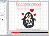 ITH Digital Embroidery Pattern for Swirl Penguin Cash Card Tall 4.5X5 Zipper Pouch, 5X7 Hoop