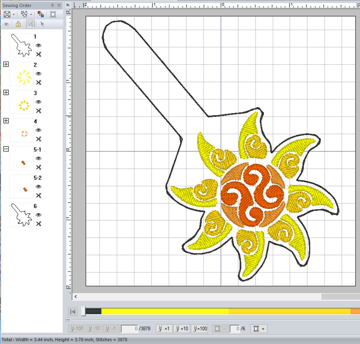 ITH Digital Embroidery Pattern for Swirl Sun Inner Fill Snap Tab / Key ...
