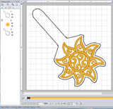 ITH Digital Embroidery Pattern for Swirl Sun Satin Outline Snap Tab / Keychain, 4X4 Hoop