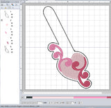 ITH Digital Embroidery Pattern for Swirly Hearts 1 Snap Tab / Key Chain, 4X4 Hoop