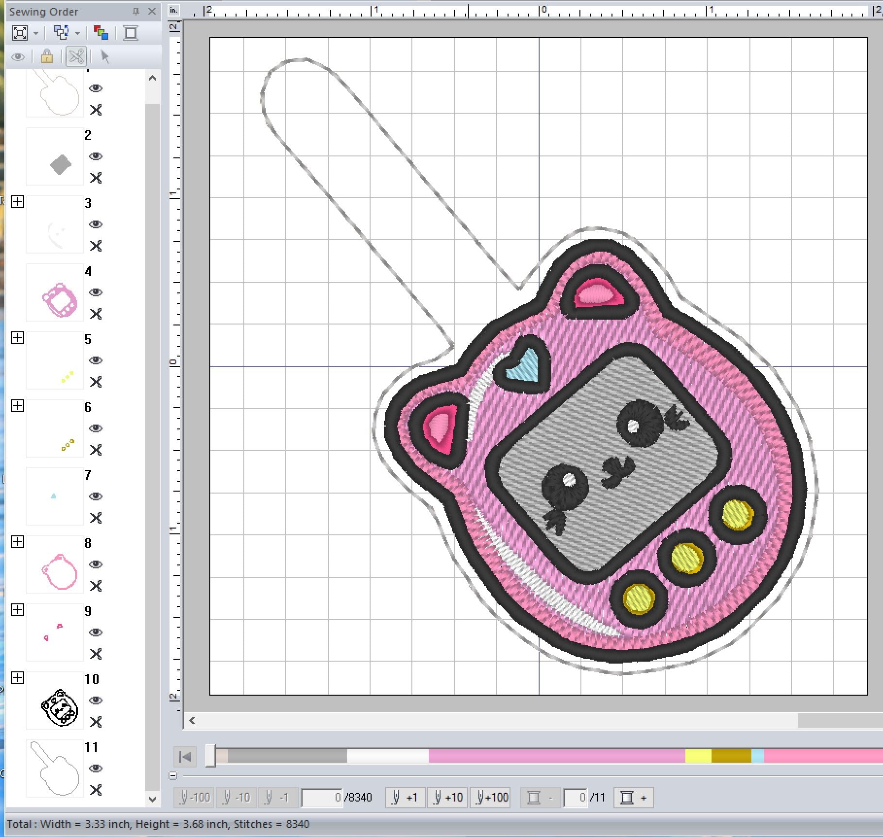 ITH Digital Embroidery Pattern for Tamagotchi Snap Tab / Key Chain