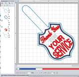 ITH Digital Embroidery Pattern for Thank You For Your Service Snap Tab / Keychain, 4X4 Hoop