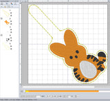 ITH Digital Embroidery Pattern for Tigger Peep Snap Tab / Keychain, 4X4 Hoop