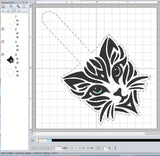 ITH Digital Embroidery Pattern for Tribal Cat 1 Snap Tab / Keychain, 4X4 Hoop