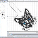ITH Digital Embroidery Pattern for Tribal Cat 2 Snap Tab / Key chain, 4X4 Hoop