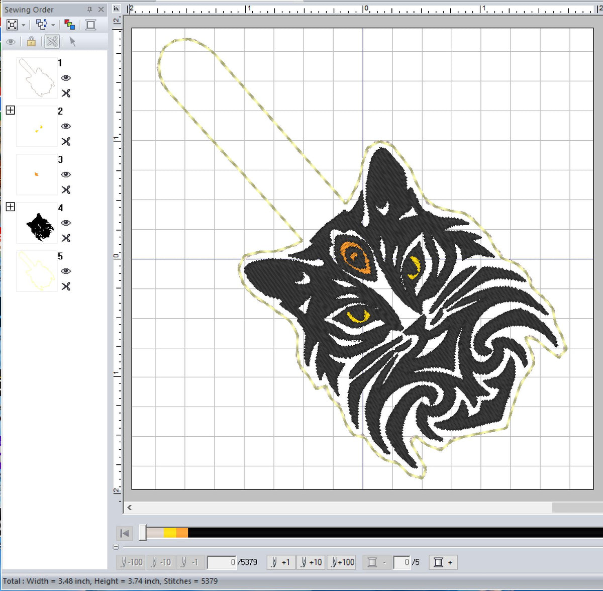 ITH Digital Embroidery Pattern for Tribal Cat 3 Snap Tab / Keychain, 4 ...