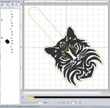 ITH Digital Embroidery Pattern for Tribal Cat 3 Snap Tab / Keychain, 4X4 Hoop