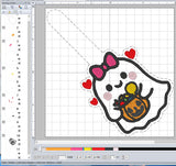 Trick or Treat Ghost Digital Embroidery Pattern Snap Tab / Keychain, 4X4 Hoop