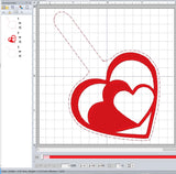 ITH Digital Embroidery Pattern for Triple Heart Snap Tab / Keychain, 4X4 Hoop