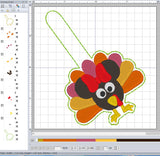 ITH Digital Embroidery Pattern for Turkey Minnie Snap Tab / Keychain, 4X4 Hoop