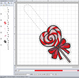 ITH Digital Embroidery Pattern for Valentine Lolly Snap Tab / Keychain, 4X4 Hoop