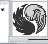 ITH Digital Embroidery Pattern for Wing & Fire Yin Yang Stand Alone, 4X4 Hoop