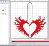 ITH Digital Embroidery Pattern for Winged Heart 2 Snap Tab / Keychain, 4X4 Hoop