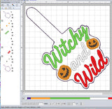 Witchy And Wild digital Embroidery Pattern snap Tab / Keychain, 4X4 Hoop