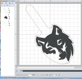 ITH Digital Embroidery Pattern for Wolf Stencil Snap Tab / Keychain, 4X4 Hoop.