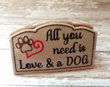 ITH Digital Embroidery Pattern for Note - Photo Holder Love & a Dog, 4X4 or 5X7 Hoop