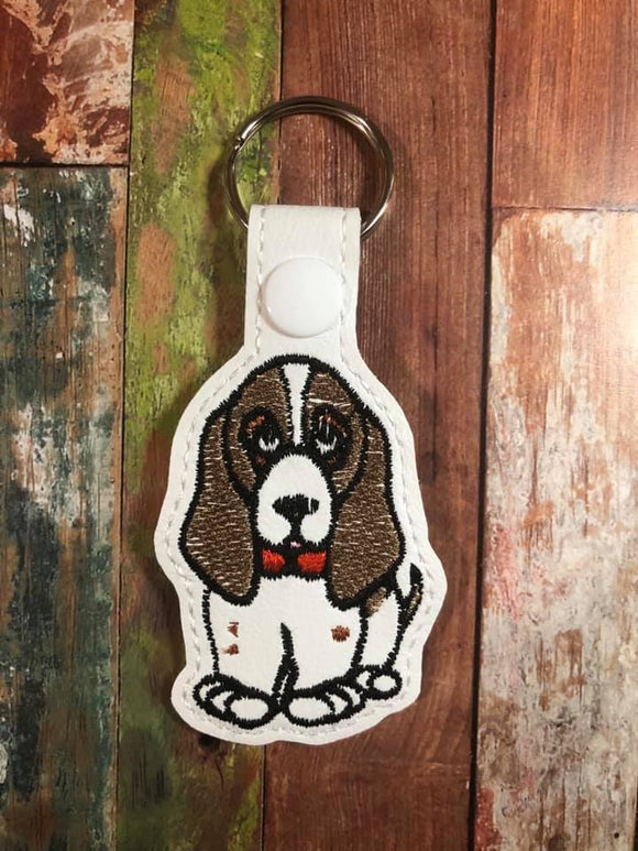 ITH Digital Embroidery Pattern for Basset Hound Snap Tab / Key Chain, 4X4 Hoop