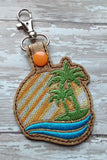 ITH Digital Embroidery Pattern for Palm Tree Big Sun Snap Tab / Key Chain, 4X4 Hoop