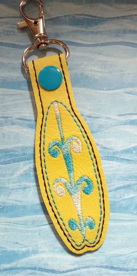 ITH Digital Embroiodery Pattern for Fountain Surfboard Snap Tab / Key Chain, 4X4 Hoop