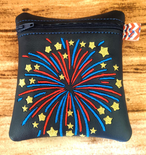 ITH Digital Embroidery Pattern for Fire Works Bloom Cash/Card 4.8 X 3.9 Zipper Pouch, 5X7 Hoop