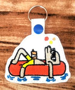 ITH DIgital Embroidery Pattern for Dog Tired Rafting Snap Tab / Key Chain, 4X4 Hoop