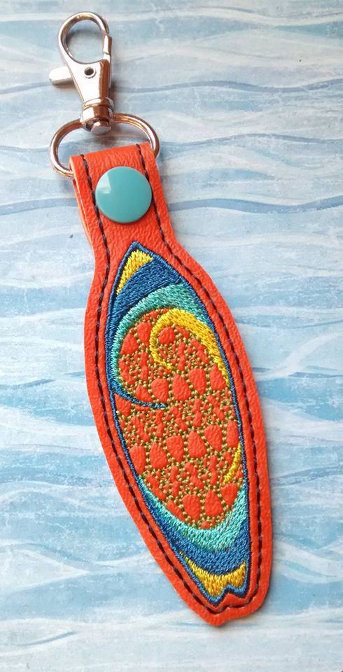ITH Digital Embroidery Pattern for Curl Surfboard Snap Tab / Key Chain, 4X4 Hoop