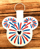 ITH Digital Embroidery Pattern for Mr Mouse Fire Works Snap Tab / Key Chain, 4X4 Hoop