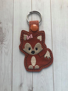 ITH Digital Embroidery Pattern for Lil Girl Fox Snap Tab / Key Chain, 4X4 Hoop