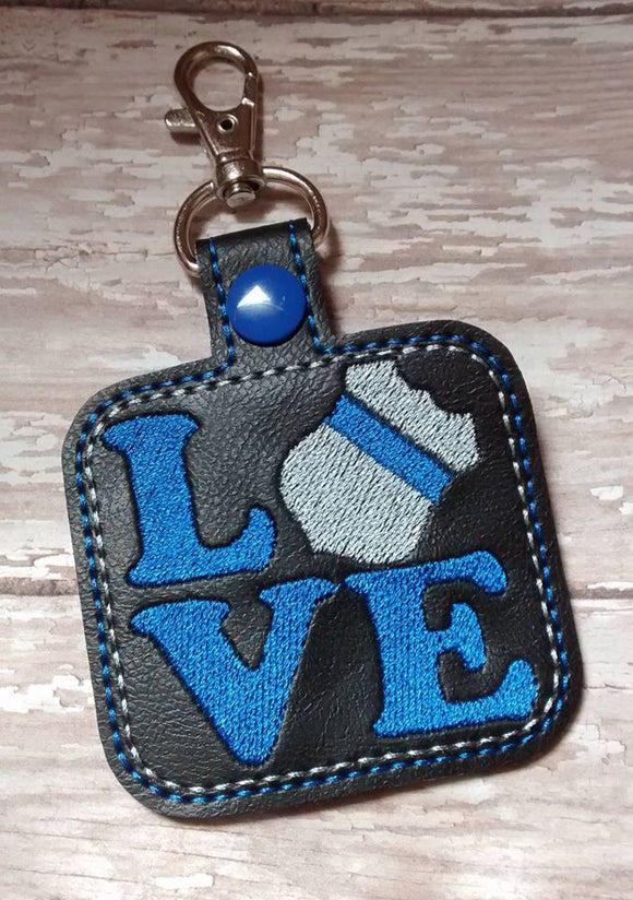 ITH Digital Embroidery Pattern for LOVE the Blue Snap Tab / Key Chain, 4X4 Hoop