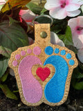 ITH Digital Embroidery Pattern for Baby Feet Love Snap Tab / Key Chain, 4X4 Hoop