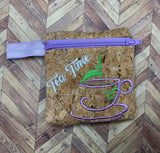 ITH Digital Embroidery Pattern for Tea Time Tea Bag ZIpper Pouch Lined, 4X4 Hoop