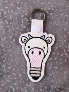 ITH Digital Embroidery Pattern for Cow Bulb Snap Tab / Key Chain, 4X4 Hoop