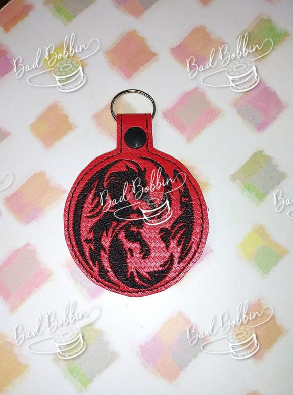 ITH Digital Embroidery Pattern for Yin Yang Dragons Snap Tab / Key Chain, 4X4 Hoop