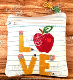 ITH Digital Embroidery Pattern for School LOVE 4X4 Zipper Pouch, 4X4 Hoop